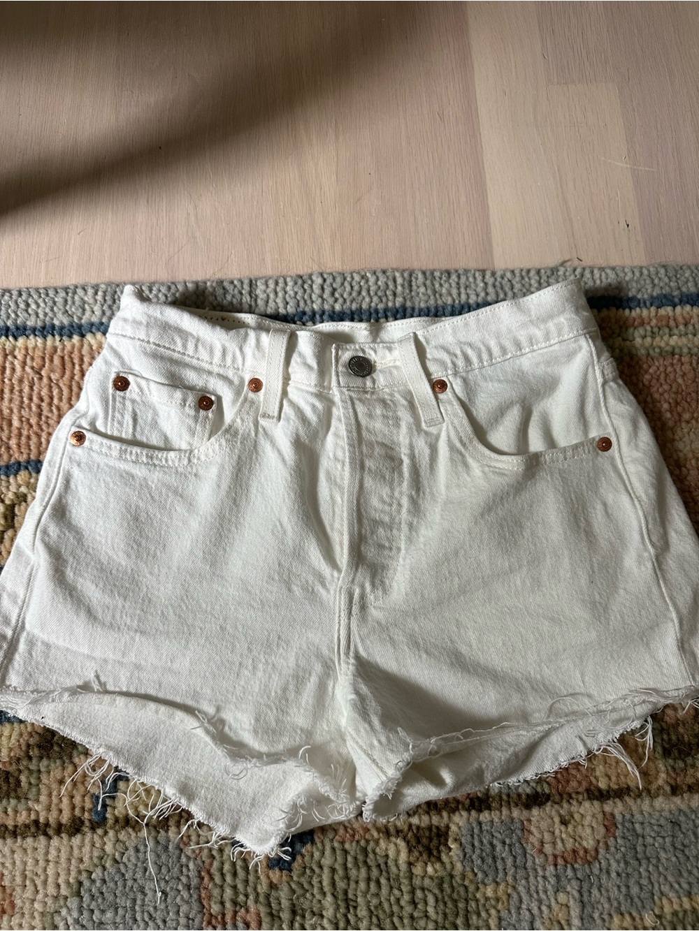 Levi's White Denim Cutoff Shorts with Raw Hem